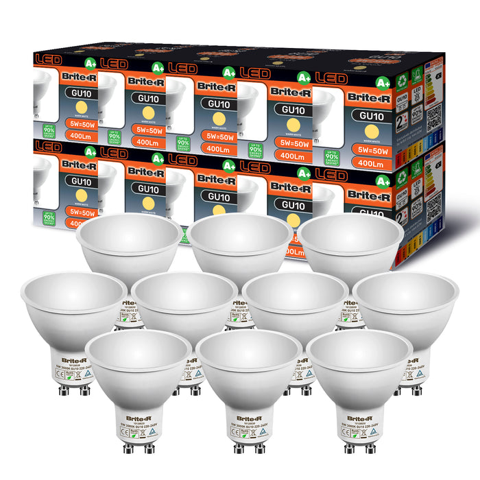 Brite-R 5W GU10 LED Bulb Warm White 3000K (10 Pack) - westbasedirect.com