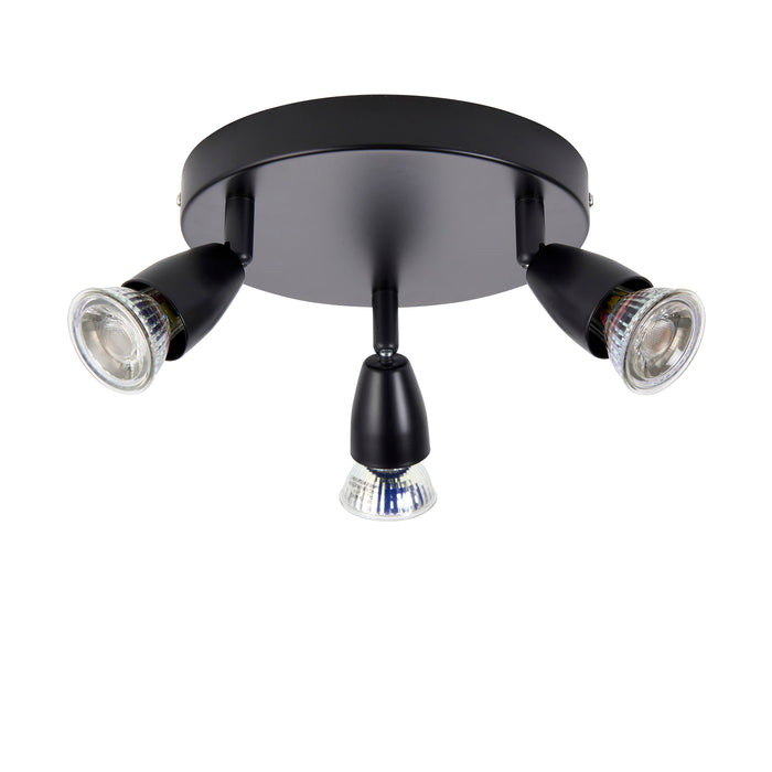 Saxby 101330 Amalfi 3lt round spotlight black 35W Matt black paint 3 x 35W GU10 reflector (Required) - westbasedirect.com