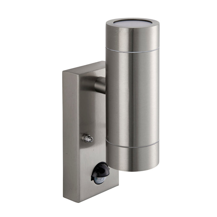 Saxby 101352 Palin PIR 2lt wall marine grade IP65 7W Brushed stainless steel & clear glass 2 x 7W LED GU10 (Required) - westbasedirect.com