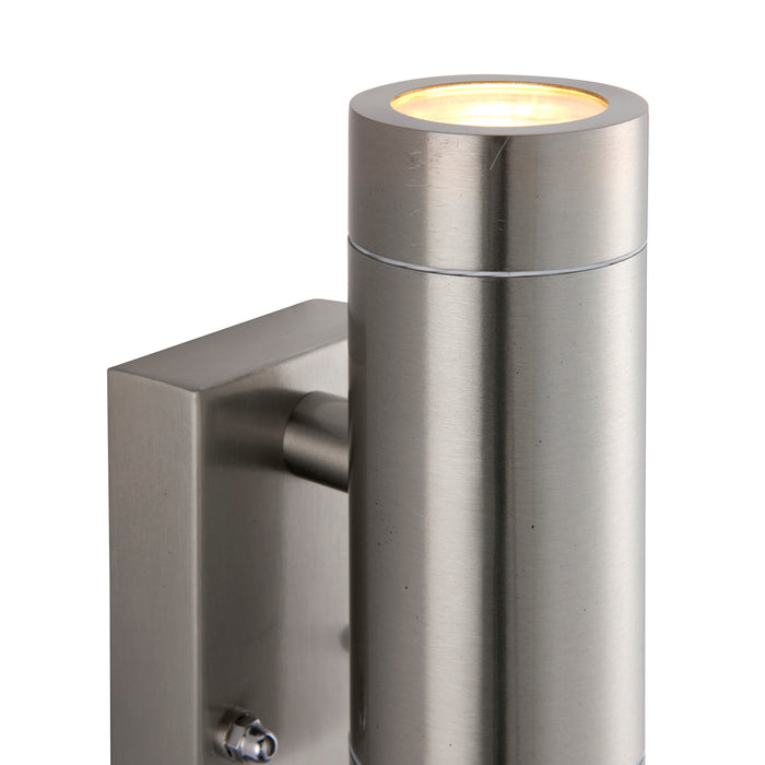 Saxby 101352 Palin PIR 2lt wall marine grade IP65 7W Brushed stainless steel & clear glass 2 x 7W LED GU10 (Required) - westbasedirect.com