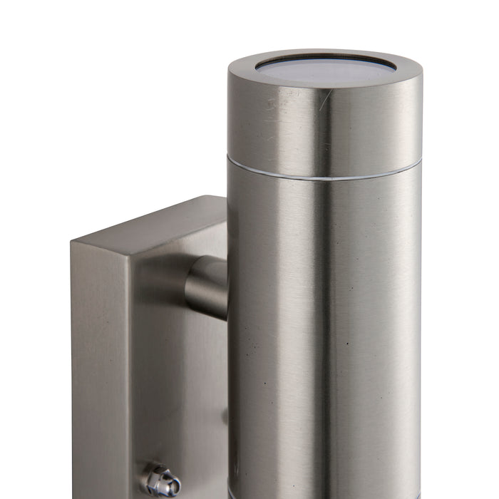 Saxby 101352 Palin PIR 2lt wall marine grade IP65 7W Brushed stainless steel & clear glass 2 x 7W LED GU10 (Required) - westbasedirect.com