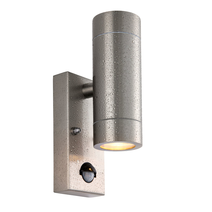 Saxby 101352 Palin PIR 2lt wall marine grade IP65 7W Brushed stainless steel & clear glass 2 x 7W LED GU10 (Required) - westbasedirect.com
