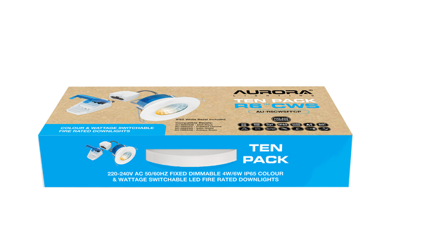 Aurora AU-R6CWSFFCP 230V 4W/6W LED IP65 Fixed Dimmable Fire Rated Downlight FastRFix White 3000K/4000K/5700K (10 Pack) - westbasedirect.com