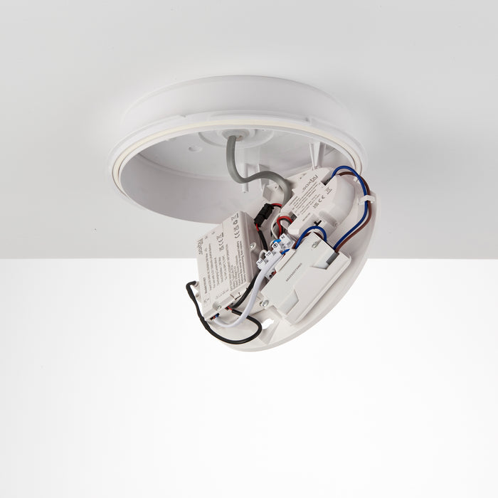 Saxby 103937 HeroPro Mini eM+MW EM IP65 12W Gloss white & opal pc 12W LED module (SMD 2835  CCT) CCT - westbasedirect.com