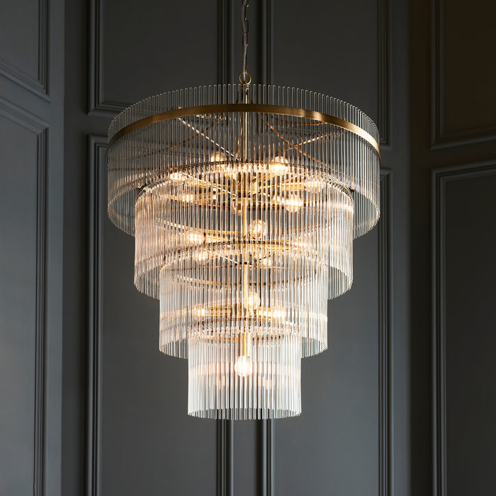 Endon 112576 Marietta 16lt Tiered Pendant Antique brass plate & clear glass 16 x 6W LED E14 (Required) - westbasedirect.com