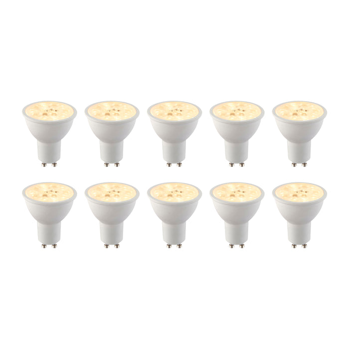 Saxby 113566 GU10 CCT 7W 10PACK 2700/4000/6500K / 600LM 7W Matt white plastic & clear prismatic pc 10 x 7W LED GU10 CCT - westbasedirect.com