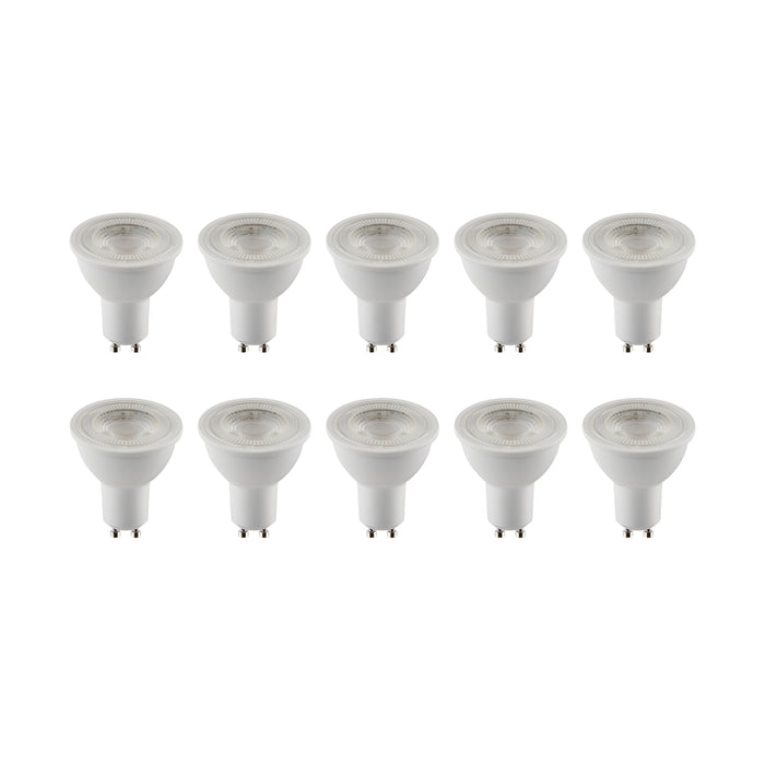 Saxby 113572 GU10 LED 5W 10PACK 6500K/500LM/DIM 5W Matt white plastic & clear prismatic pc 10 x 5W LED GU10 Daylight White - westbasedirect.com
