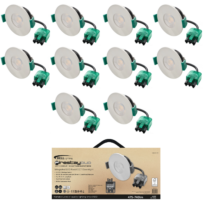 BELL 11377V2 4/6W Firestay Duo LED CCT Wattage Switchable Fixed Downlight - (11370V2) Contractor Pack (x10) - Includes White Bezel - westbasedirect.com