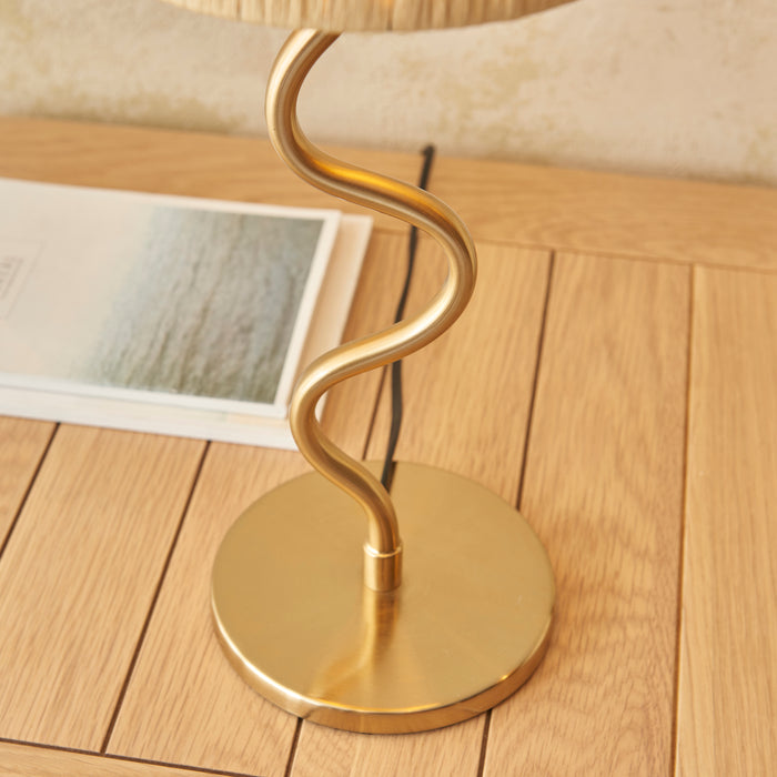Endon 114225 Wriggle Table Brushed aged brass plate & natural raffia 7W LED E14 (Required) - westbasedirect.com