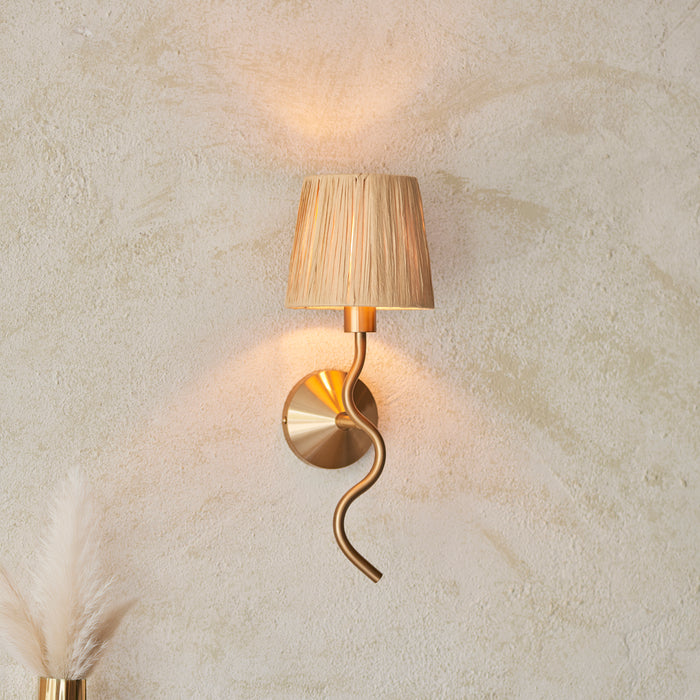 Endon 114227 Wriggle Wall Brushed aged brass plate & natural raffia 7W LED E14 (Required) - westbasedirect.com