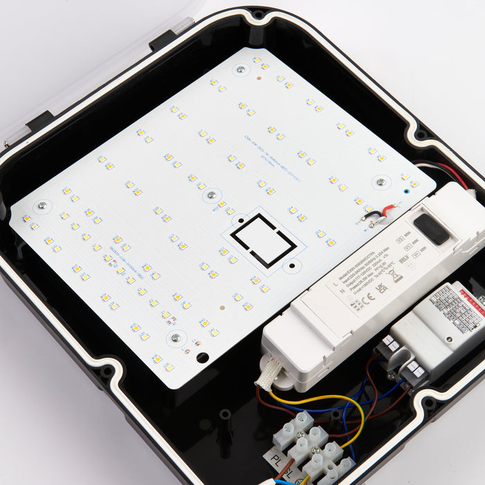 Saxby 114570 Lucca CCT microwave IP65 30W Opal & matt black textured pc 30W LED module (SMD 2835  CCT) CCT - westbasedirect.com