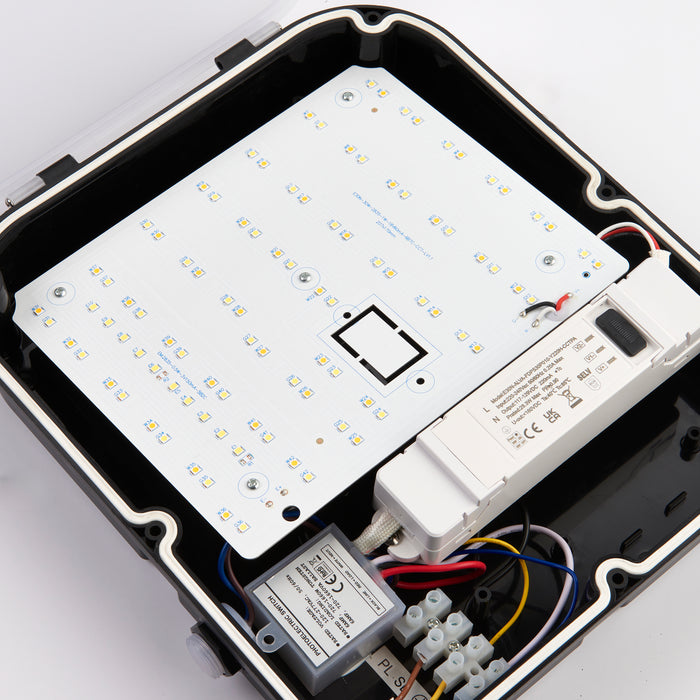 Saxby 114571 Lucca CCT photocell IP65 30W Opal & matt black textured pc 30W LED module (SMD 2835  CCT) CCT - westbasedirect.com