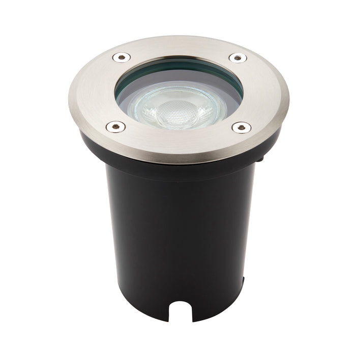 Saxby 114578 Pillar round IP67 7W Brushed stainless steel & clear glass 7W LED GU10 - westbasedirect.com