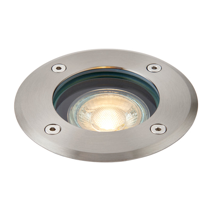 Saxby 114578 Pillar round IP67 7W Brushed stainless steel & clear glass 7W LED GU10 - westbasedirect.com