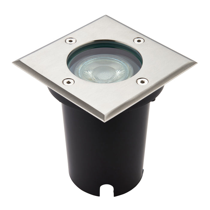 Saxby 114579 Pillar square IP67 7W Brushed stainless steel & clear glass 7W LED GU10 - westbasedirect.com