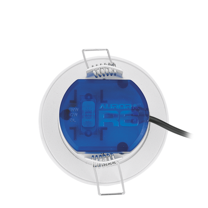 Aurora AU-R6CWSBF 220-240V 6/8W 560lm IP65 Fixed Dimmable 3 Colour & 2 Wattage Switchable Led Integrated Fire & Acoustic Rated Baffle Downlight White Bezel - westbasedirect.com