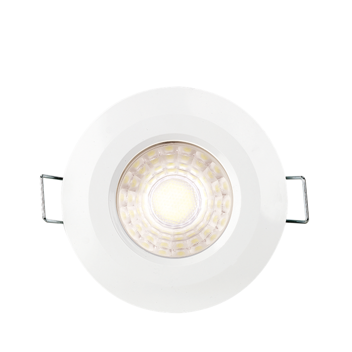 Aurora AU-R6FF/30 220-240V 6W 580lm IP65 Fixed Dimmable Led Integrated Fire & Acoustic Rated Downlight White Bezel Fast Fix 3000K - westbasedirect.com