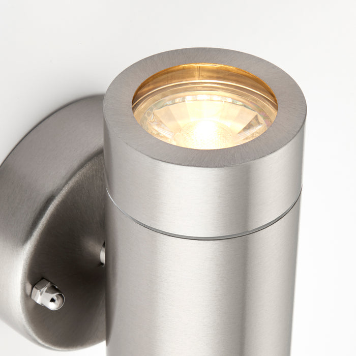 Saxby 13802 Palin 2lt wall IP44 7W Brushed stainless steel & clear glass 2 x 7W LED GU10 (Required) - westbasedirect.com