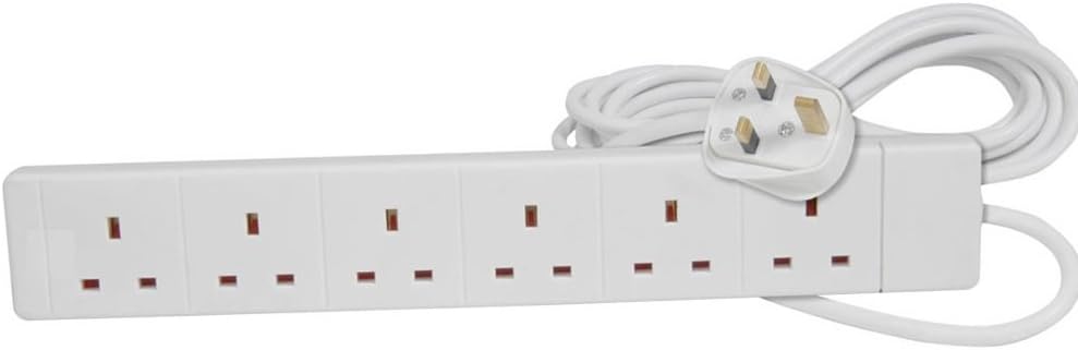 Brite-R B0602E 6 Gang 2 Metre 13A Mains Power Extension Lead with Neon, Matt White - westbasedirect.com