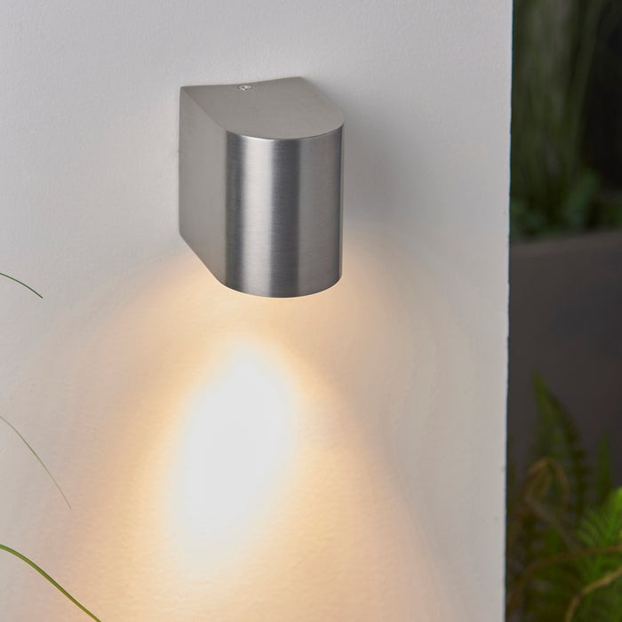 Saxby 43655 Doron 1lt wall IP44 35W Brushed alloy & clear glass 35W GU10 reflector (Required) - westbasedirect.com