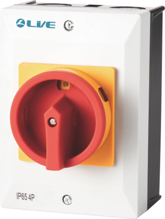 LIVE Electrical RI420-L 4 Pole 20A AC IP65 Weatherproof Rotary lsolator Switch, Big Box - westbasedirect.com