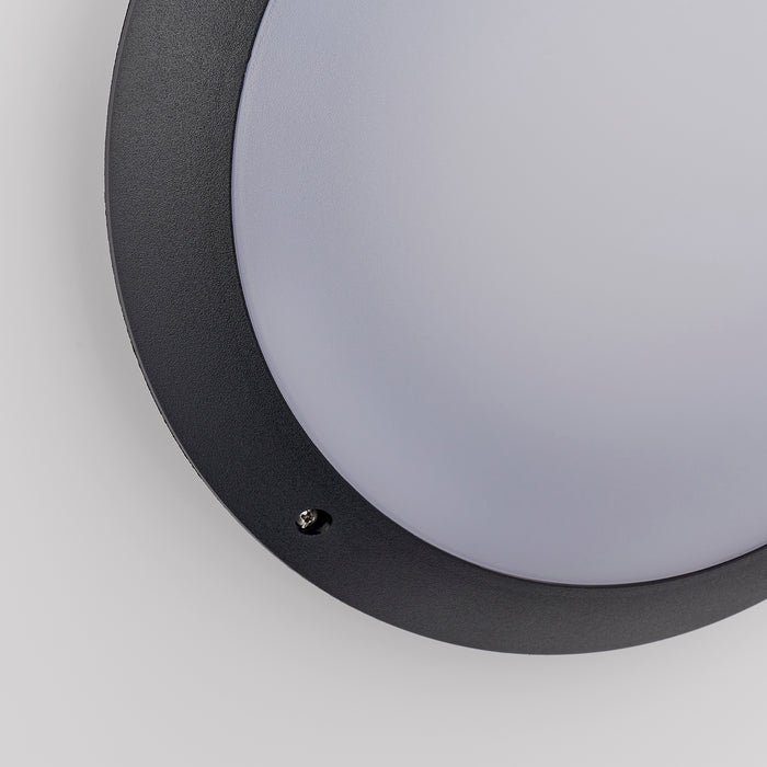 Saxby 55689 Seran plain IP65 12W Matt black textured & opal pc 12W LED module (SMD 5630) Daylight White - westbasedirect.com