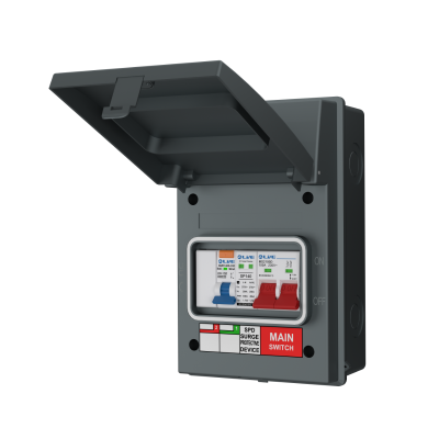 LIVE Electrical AGU5-SR/G 5 Way IP65 Grey Metal Garage/EV Charging Unit with 100 Main Switch, 40A Type A SP RCBO B Curve & 20/40kA DP Type 2 SPD - westbasedirect.com