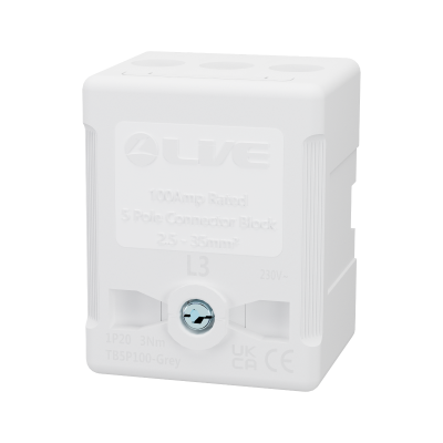 LIVE Electrical TB5P100-GREY 5 Way 100A Rated Terminal Block Grey, Terminal Capacity up to 35mm2 - westbasedirect.com