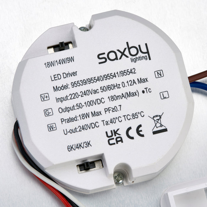 Saxby 72180 Luik Microwave gear tray 18W Gloss white paint 18W LED module (SMD 3030) CCT - westbasedirect.com