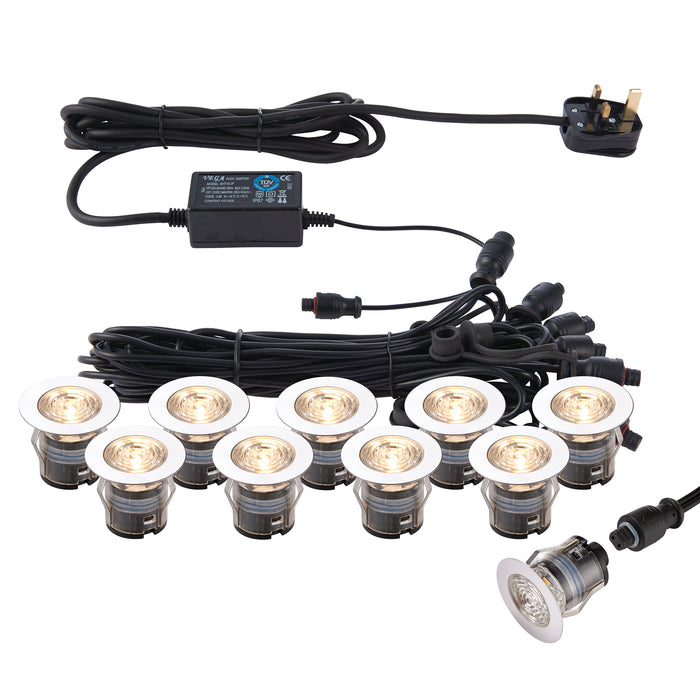 Saxby 73348 IkonPRO CCT 3000K/4000K 35mm kit IP67 0.75W Polished stainless steel & clear pc 10 x 0.75W LED module (SMD 4014) CCT - westbasedirect.com