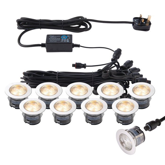 Saxby 73349 IkonPRO CCT 3000K/4000K 45mm kit IP67 0.75W Polished stainless steel & clear pc 10 x 0.75W LED module (SMD 4014) CCT - westbasedirect.com