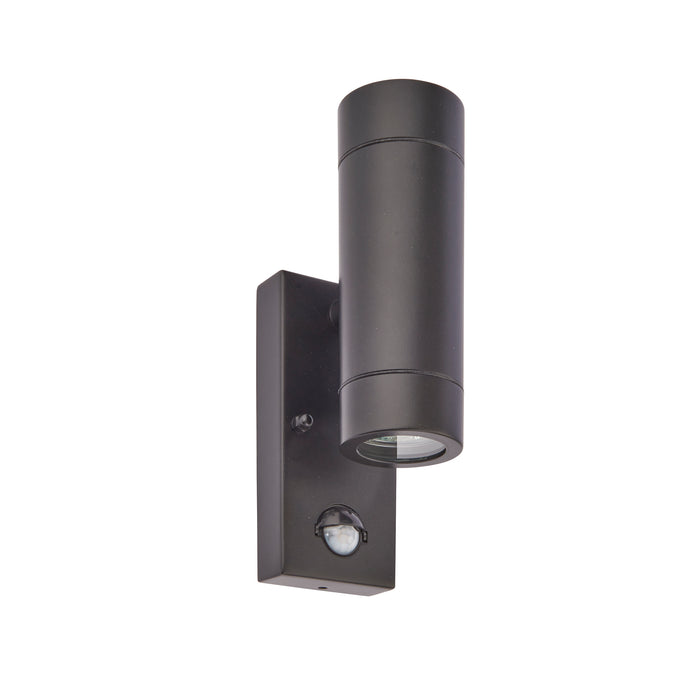 Saxby 75433 Palin PIR 2lt wall IP44 7W Matt black paint & clear glass 2 x 7W LED GU10 (Required) - westbasedirect.com