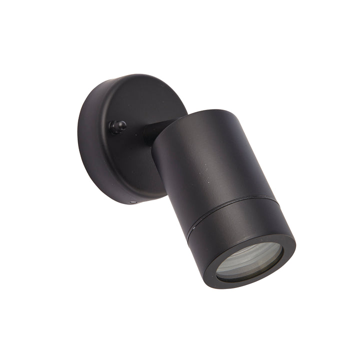 Saxby 75436 Palin 1lt spot wall IP44 7W Matt black paint & clear glass 7W LED GU10 (Required) - westbasedirect.com