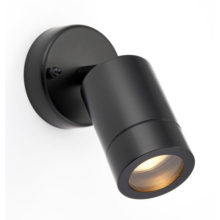 Saxby 75436 Palin 1lt spot wall IP44 7W Matt black paint & clear glass 7W LED GU10 (Required) - westbasedirect.com