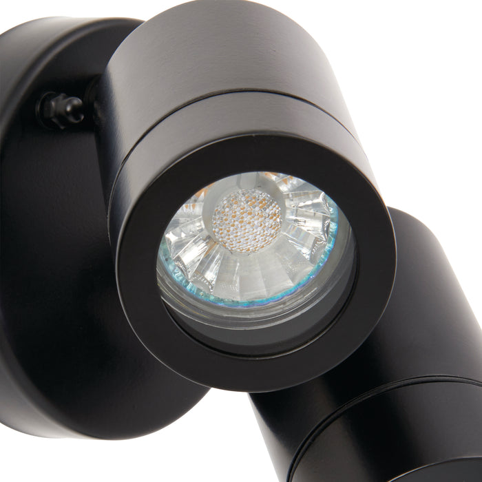 Saxby 75437 Palin 2lt spot wall IP44 7W Matt black paint & clear glass 2 x 7W LED GU10 (Required) - westbasedirect.com