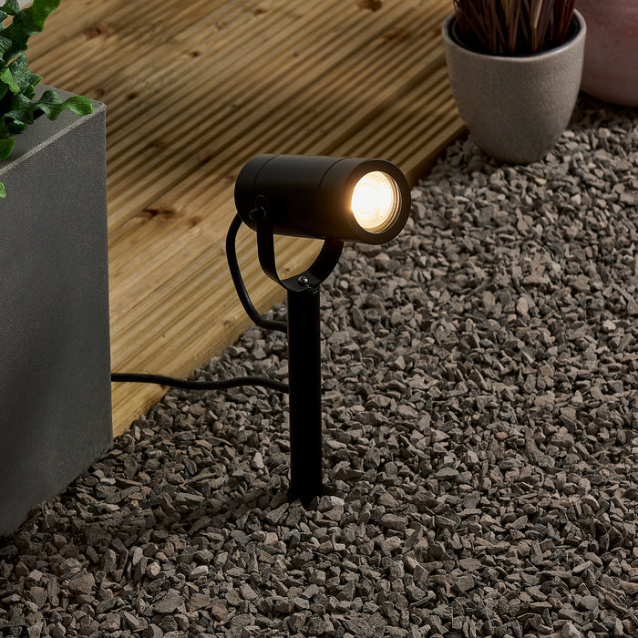 Saxby 75438 Palin 310mm Spike IP44 7W Matt black paint & clear glass 7W LED GU10 (Required) - westbasedirect.com
