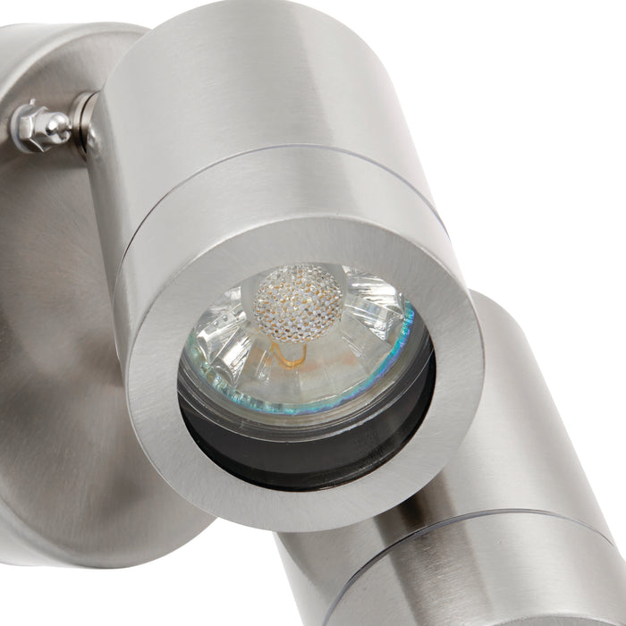 Saxby 75449 Palin 2lt spot wall IP44 7W Brushed stainless steel & clear glass 2 x 7W LED GU10 (Required) - westbasedirect.com