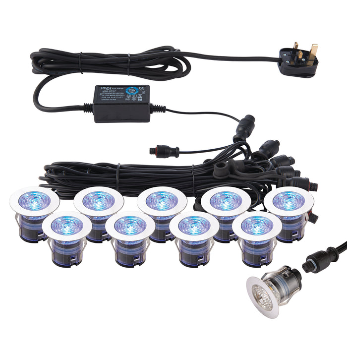 Saxby 76616 IkonPRO CCT 6500K/Blue 35mm kit IP67 0.75W Polished stainless steel & clear pc 10 x 0.75W LED module (SMD 4014) CCT - westbasedirect.com
