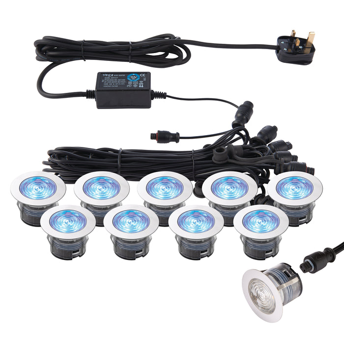 Saxby 76617 IkonPRO CCT 6500K/Blue 45mm kit IP67 0.75W Polished stainless steel & clear pc 10 x 0.75W LED module (SMD 4014) CCT - westbasedirect.com