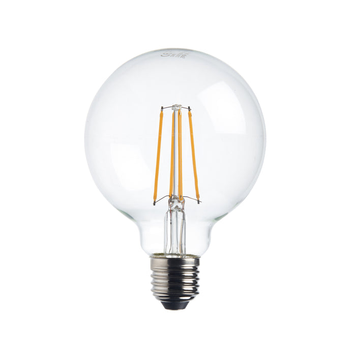 Saxby 76801 E27 LED filament globe dimmable 95mm 7W Clear glass & bright nickel plate 7W LED E27 Warm White - westbasedirect.com