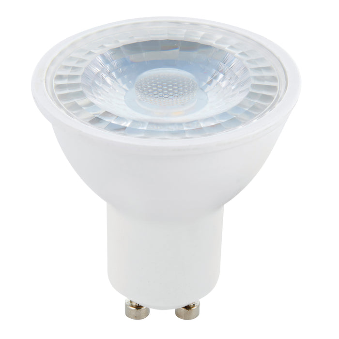 Saxby 78860 GU10 LED SMD beam angle 38 degrees 6W Matt white plastic & clear prismatic pc 6W LED GU10 Cool White - westbasedirect.com