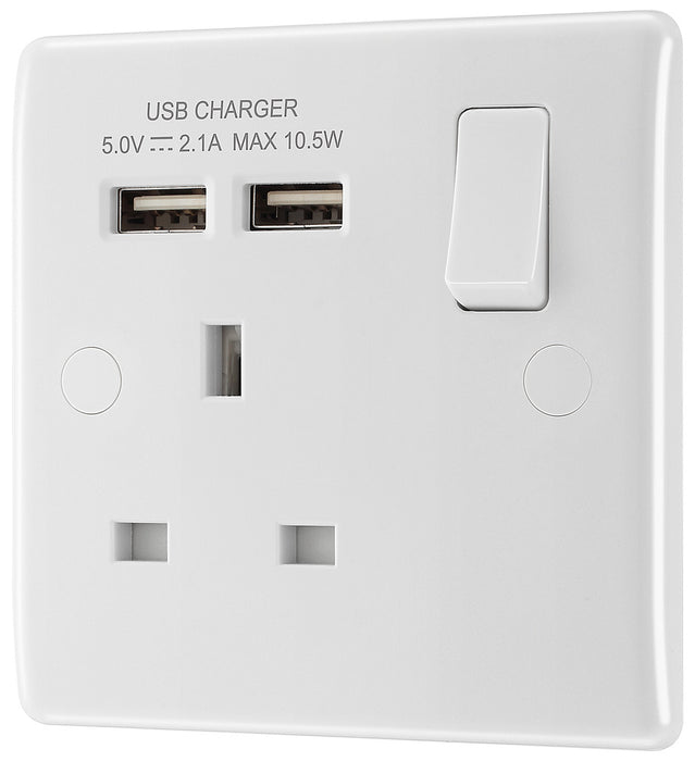 BG 821U2 White Round Edge 13A SP Single Socket + 2x USB - westbasedirect.com
