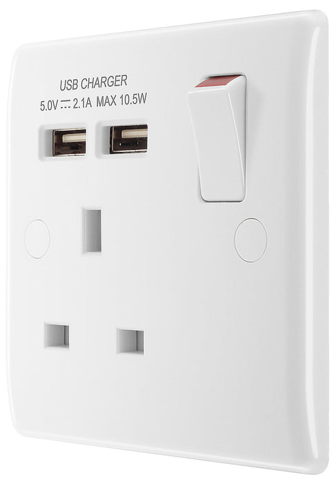 BG 821U2 White Round Edge 13A SP Single Socket + 2x USB - westbasedirect.com