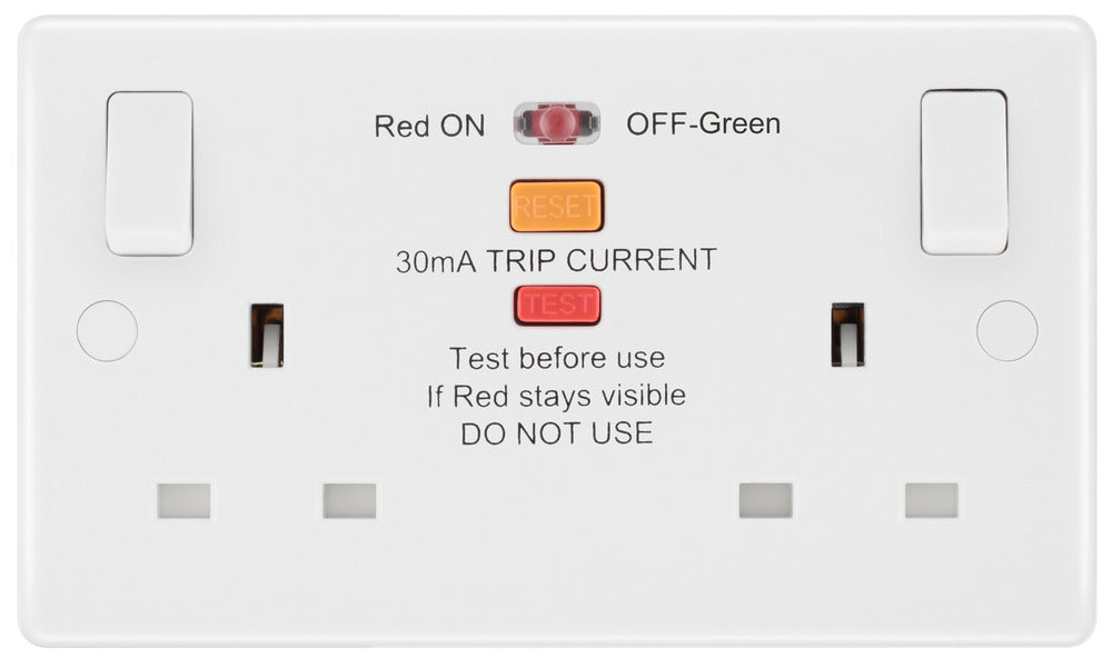 BG 822ARCD White Round Edge Type A RCD Protection Double Switch 13A - westbasedirect.com