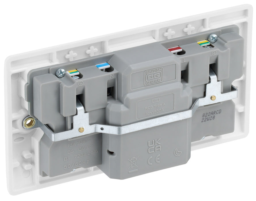 BG 822ARCD White Round Edge Type A RCD Protection Double Switch 13A - westbasedirect.com