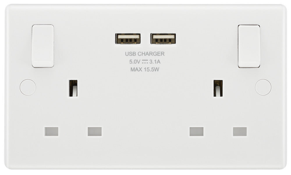 BG 822U3 White Round Edge 13A Double Socket + 2x USB - westbasedirect.com