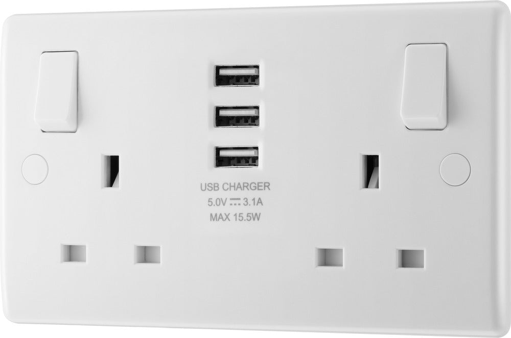 BG 822U33 White Round Edge 13A Double Socket + 3x USB - westbasedirect.com
