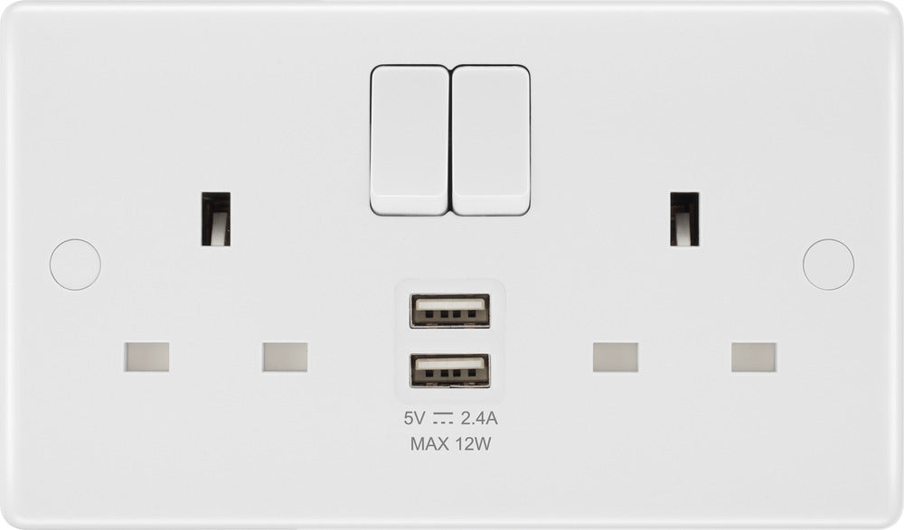 BG 822UAA12 White Round Edge 13A Double Socket + 2xUSB A (12W) - westbasedirect.com