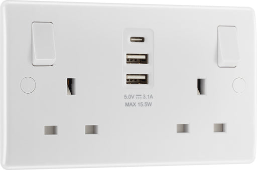 BG 822UAAC15 White Round Edge 13A Double Socket + 2xUSB A +1xUSB C(15W) - westbasedirect.com