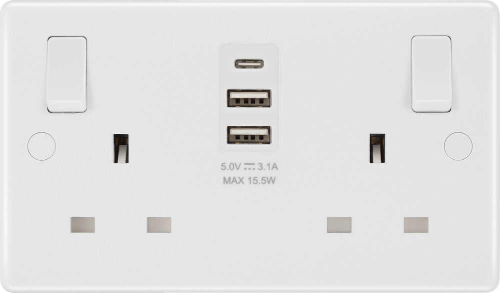 BG 822UAAC15 White Round Edge 13A Double Socket + 2xUSB A +1xUSB C(15W) - westbasedirect.com